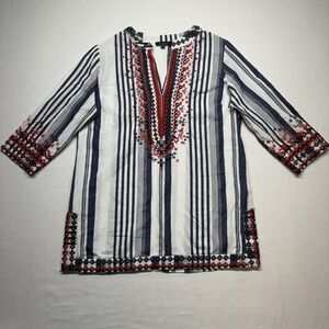 Vicci Germany Blue White Embroidered Tunic Top EU 38 US 6 8 Boho Cotton